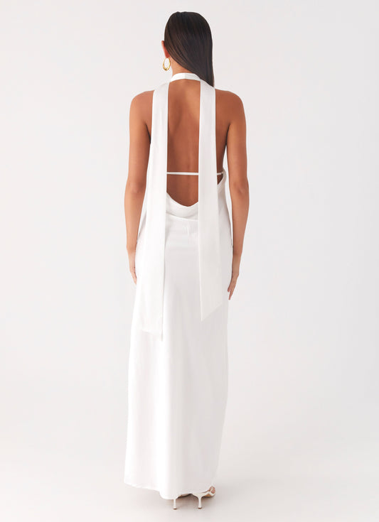 Alicia Satin Halter Maxi Dress - White