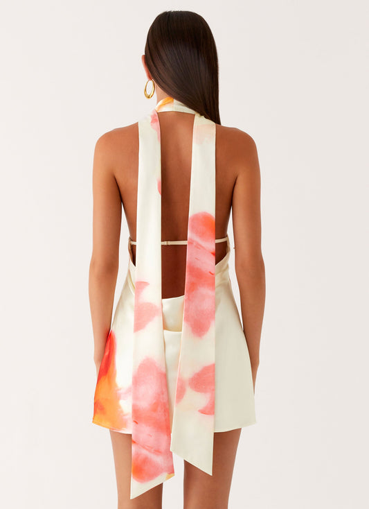 Alicia Satin Halter Mini Dress - Mimosa Blossom
