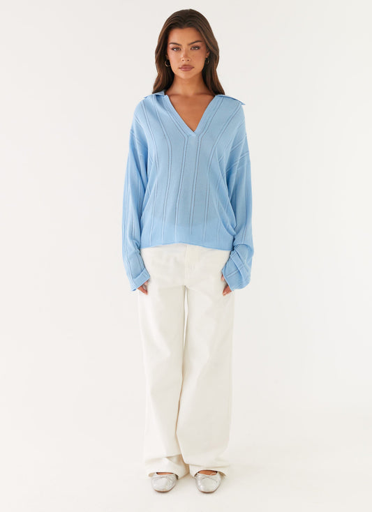 Annie Knit Polo Top - Blue