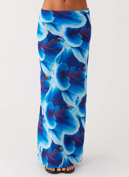 Another Life Chiffon Maxi Skirt - Turquoise Floral