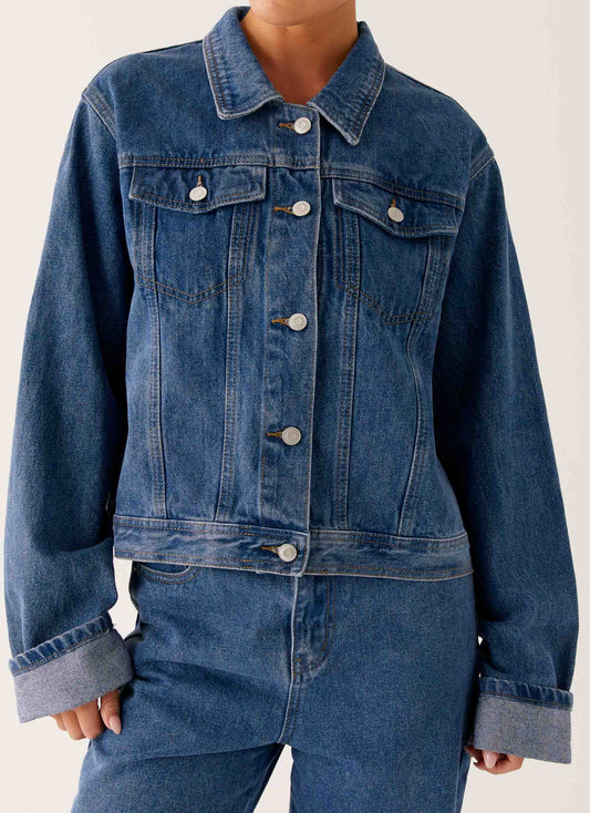 Back Again Oversized Denim Jacket - True Blue