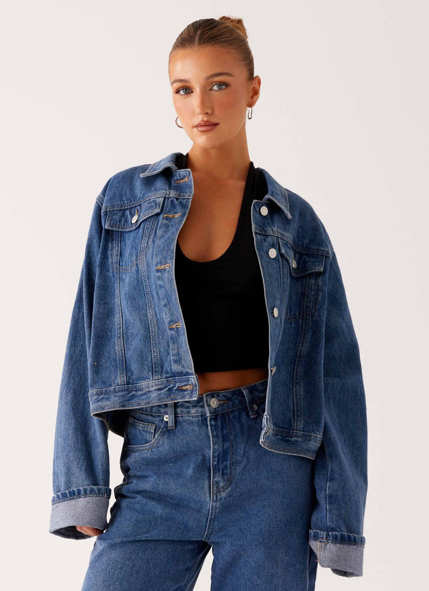 Back Again Oversized Denim Jacket - True Blue