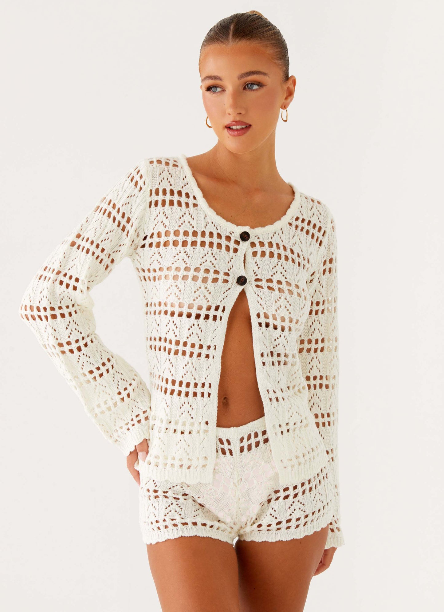 Baylock Crochet Long Sleeve Top - White