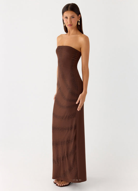 Belisse Beaded Mesh Maxi Dress - Chocolate