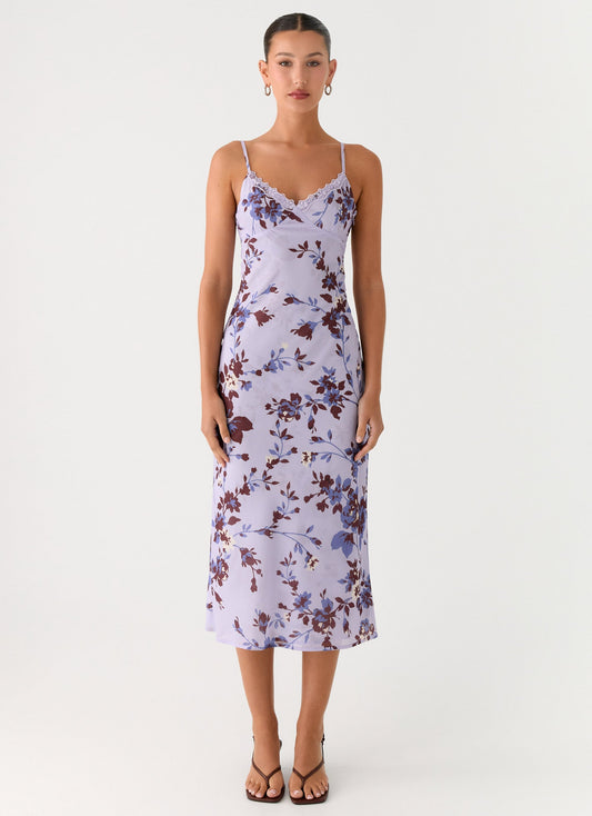 Bluma Lace Trim Midi Dress - Antique Lilac Floral