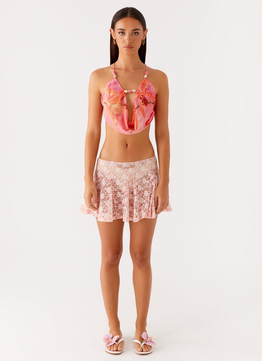 Bobbi Cowl Neck Top - Tropical Pink Print