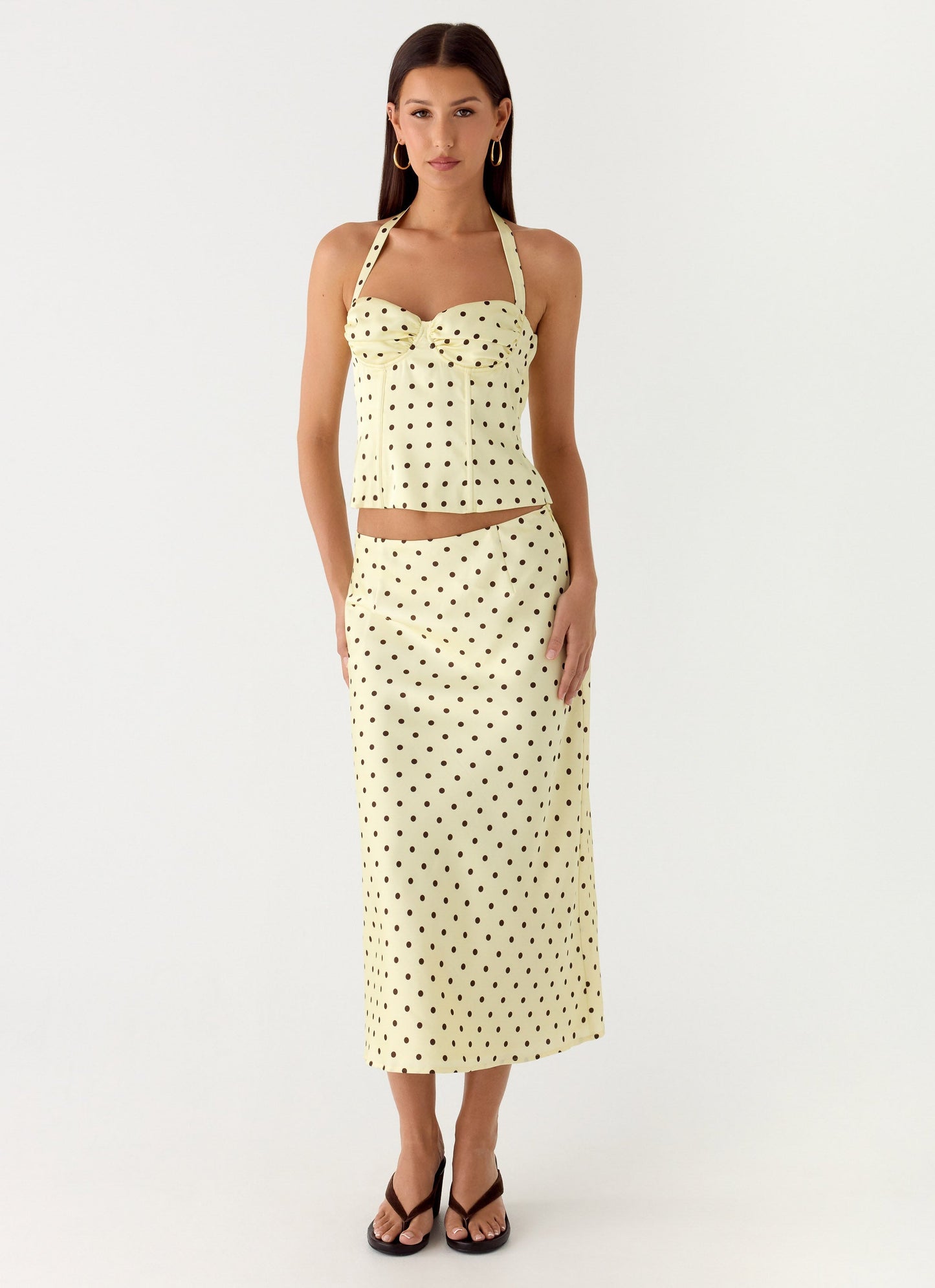 Breanne Midi Skirt - Yellow Polka Dot