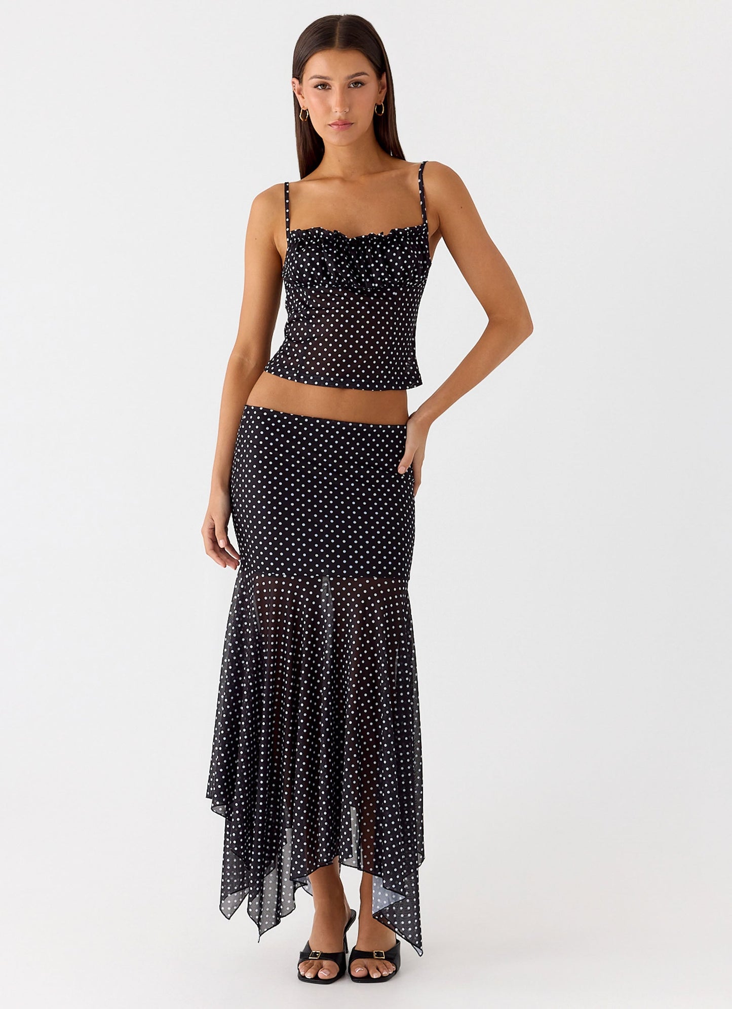 Buffy Maxi Skirt - Black Polkadot