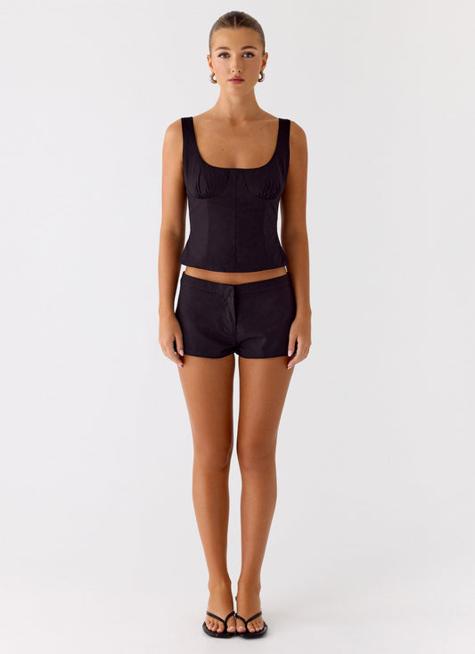 Coastline Cotton Mini Shorts - Black