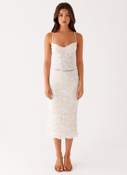 Crystal Clear Lace Midi Skirt - Ivory
