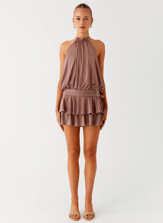 Dopamine Belt Mini Dress - Taupe