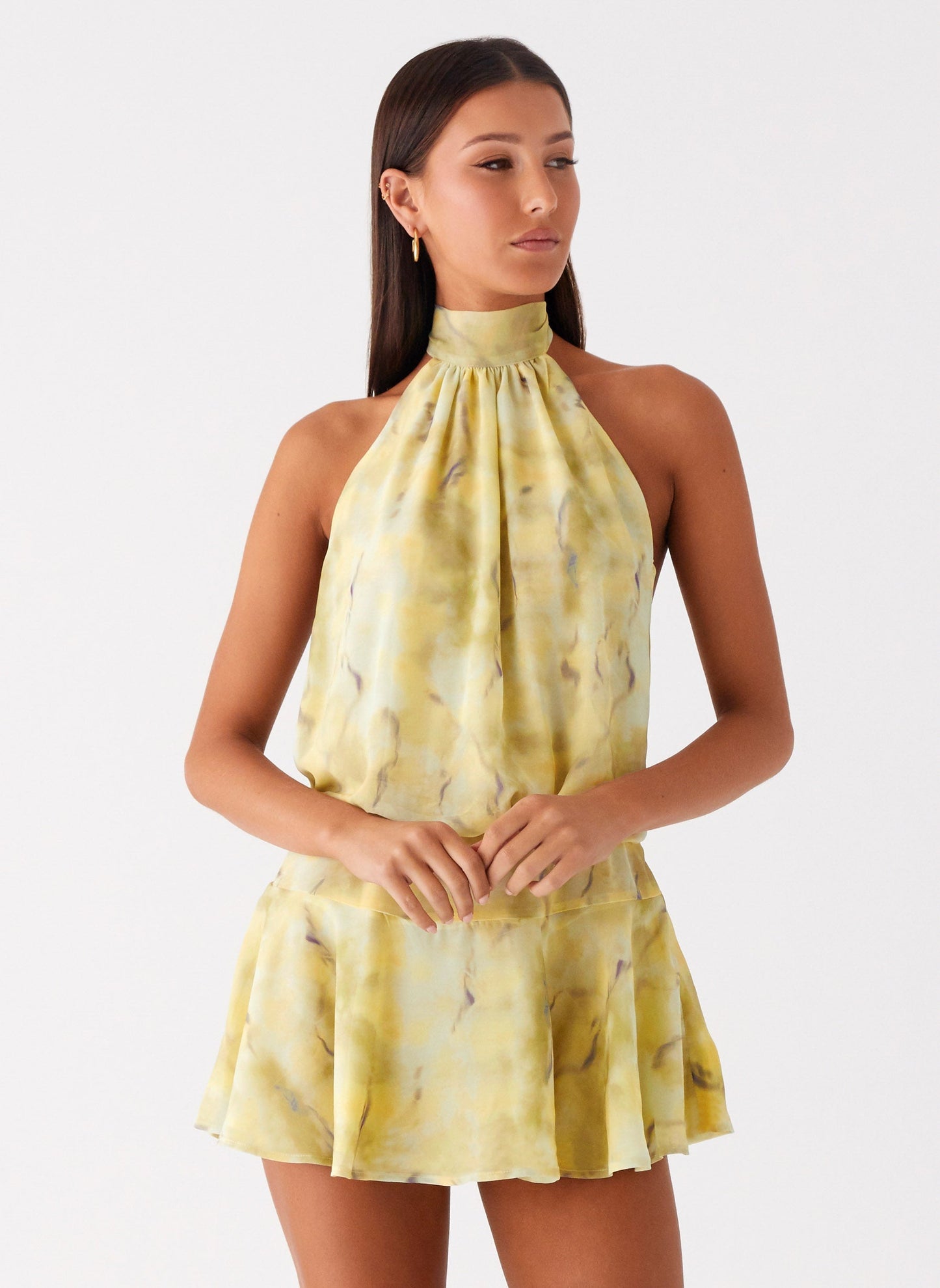 First Date Halter Mini Dress - Yellow Tie Dye