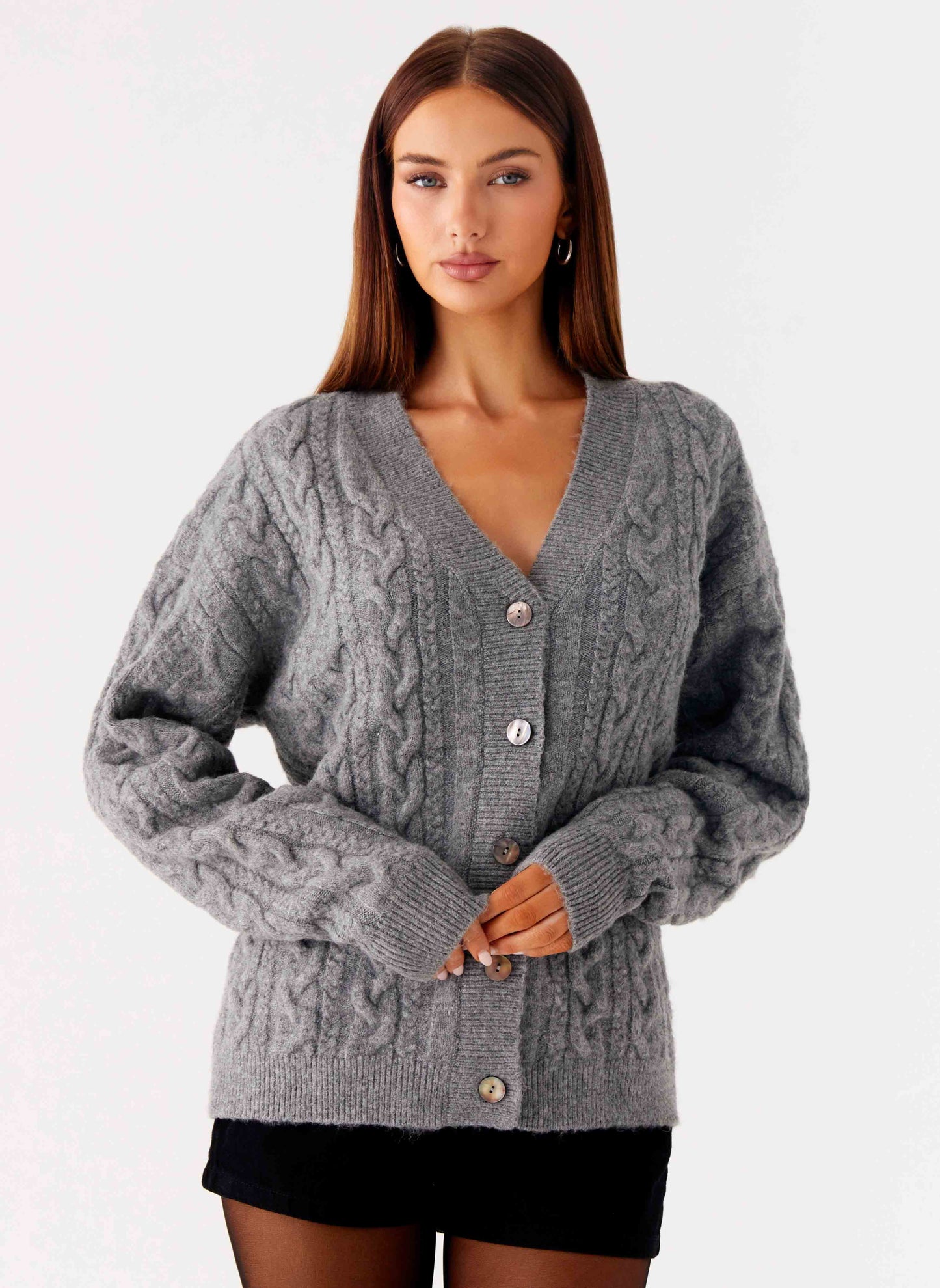 Frawley Cable Knit Cardigan - Grey
