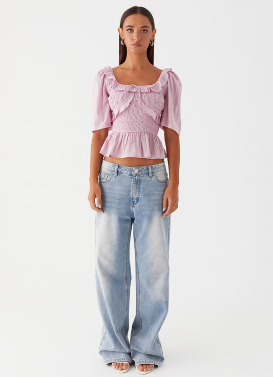 Hidden Gem Shirring Top - Purple