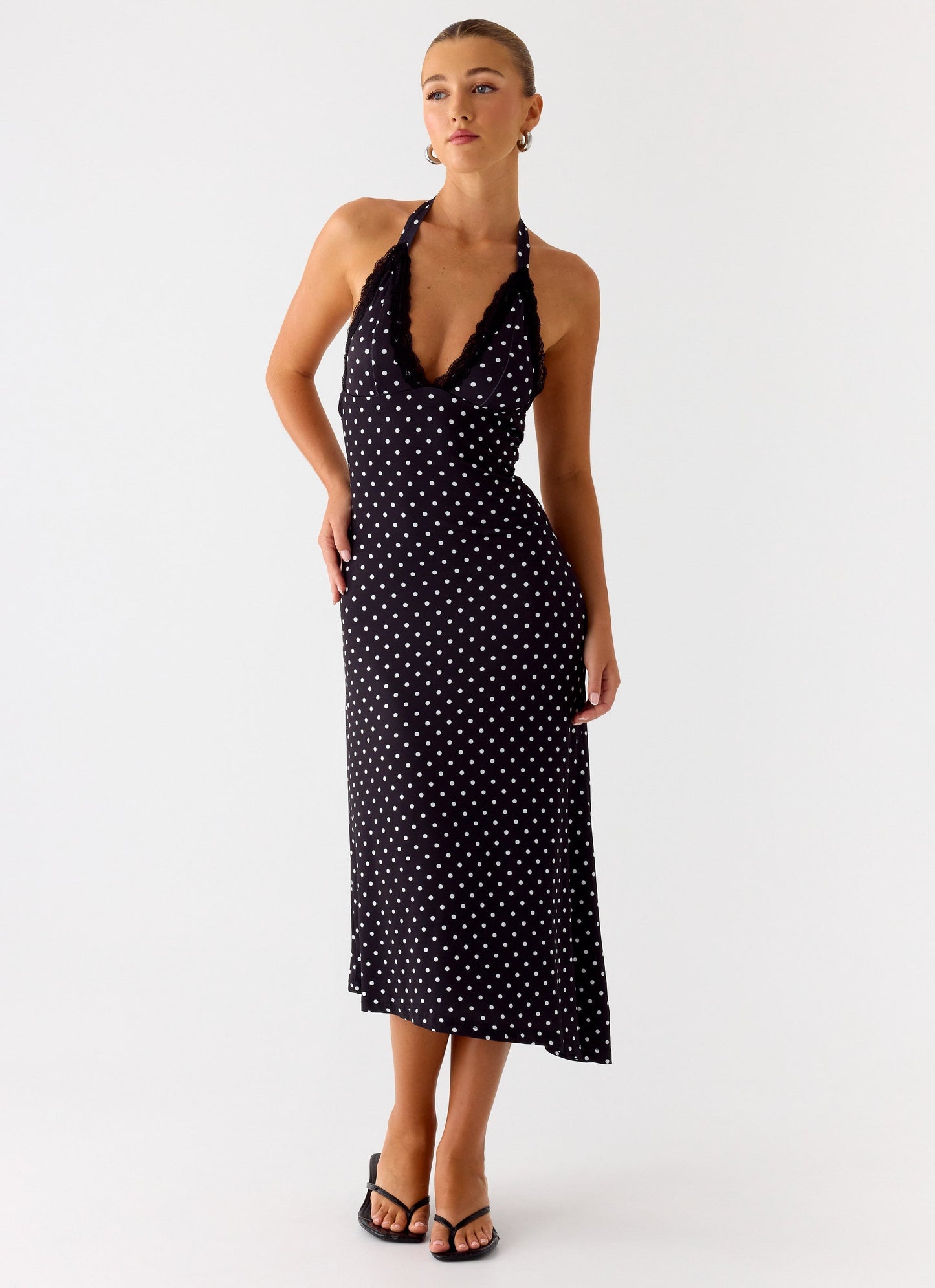 Illuminate Halter Midi Dress - Black Polkadot