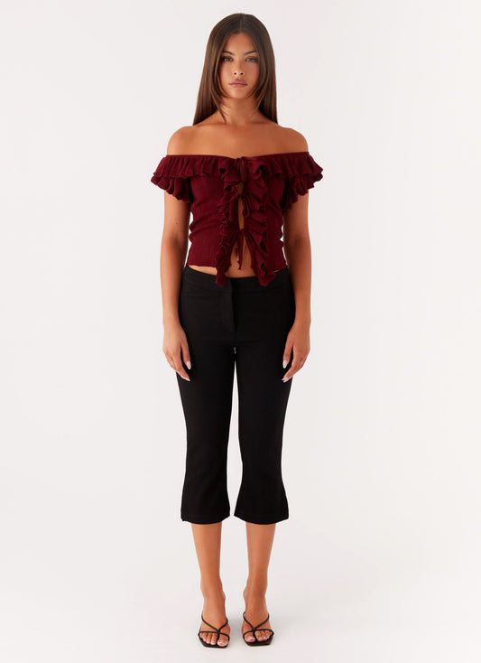 Keeta Frill Top - Burgundy
