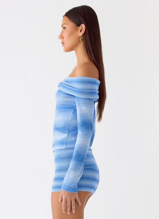 La Luna Bardot Knit Top - Cerulean