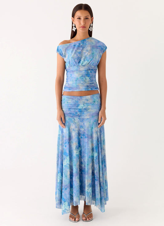 Liana Asymmetrical Top - Aqua Paisley