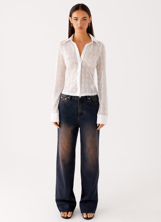 Loui Lace Long Sleeve Top - White