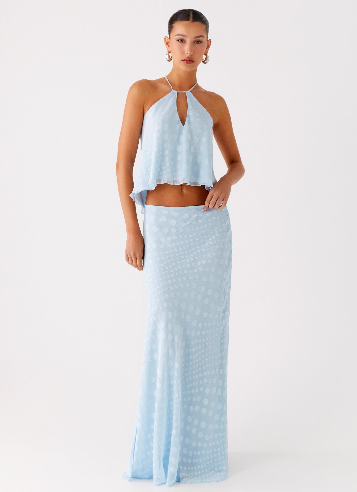 Mena Chiffon Spot Maxi Skirt - Blue