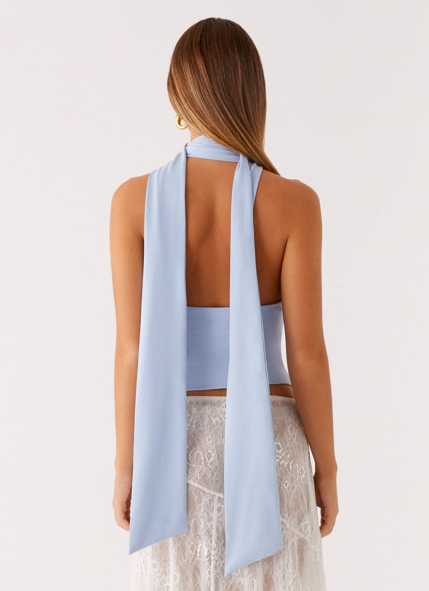 Milos Scarf Halter Neck Top - Blue