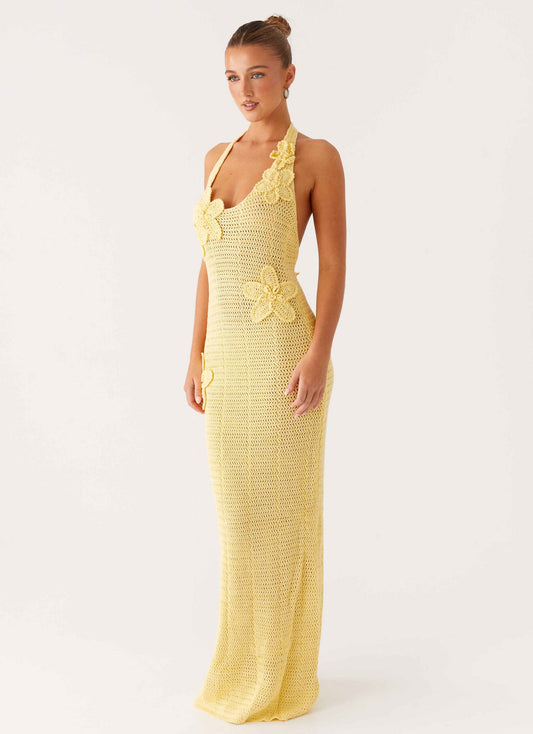Novalee Flower Crochet Maxi Dress - Yellow