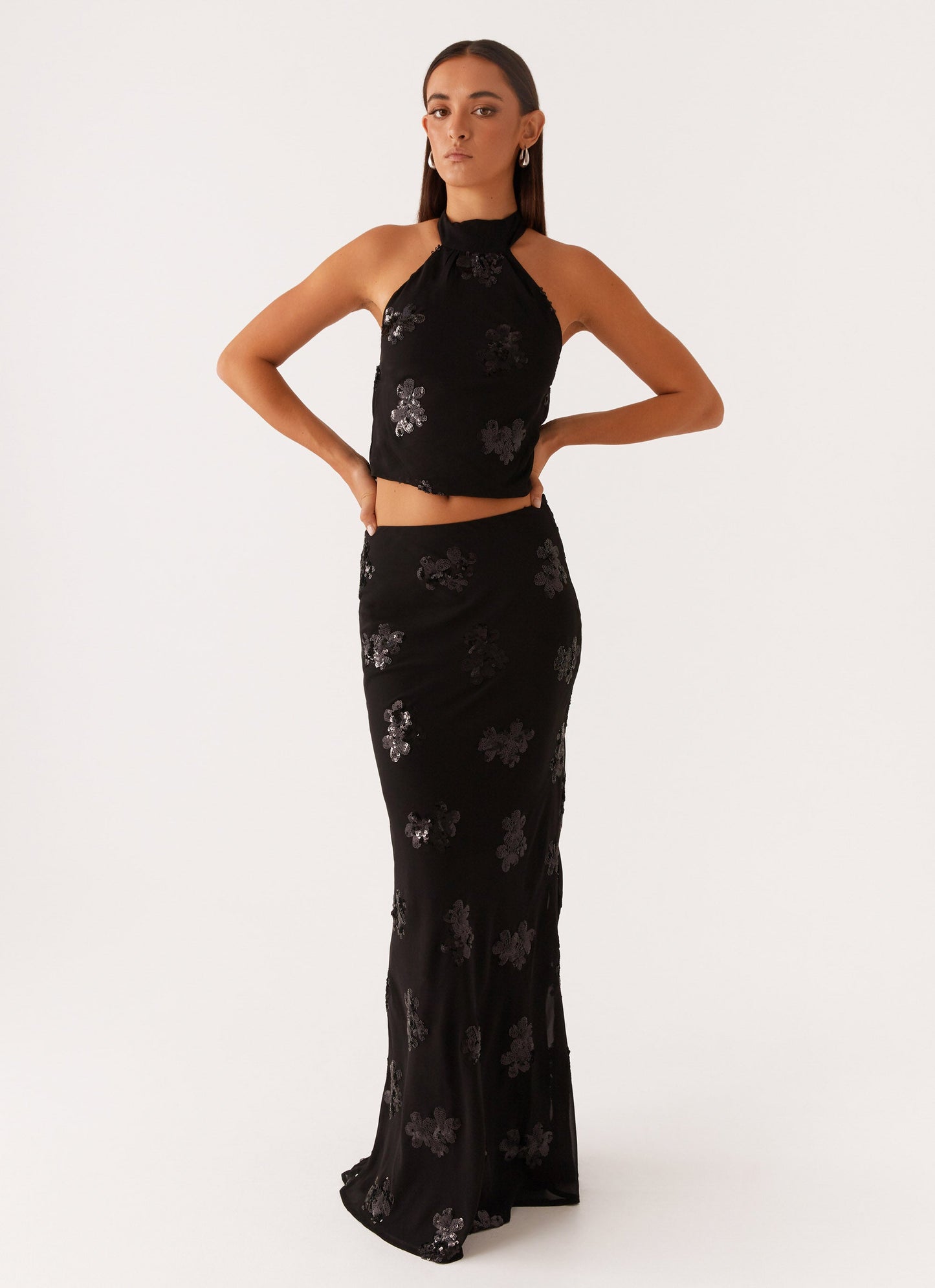 Only Girl Sequin Maxi Skirt - Black