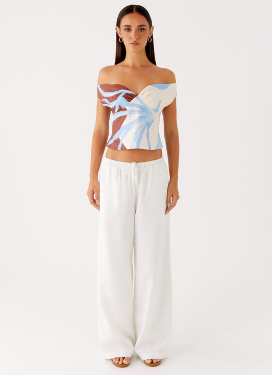 Ozella Off Shoulder Top - Bloom Wave Print