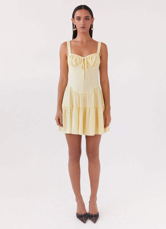 Lucie Linen Mini Dress - Yellow