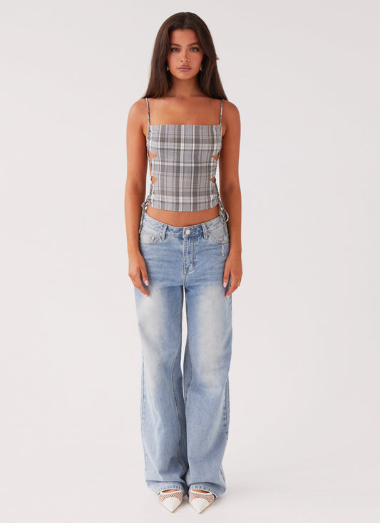 Trista Tie Top - Grey Tartan