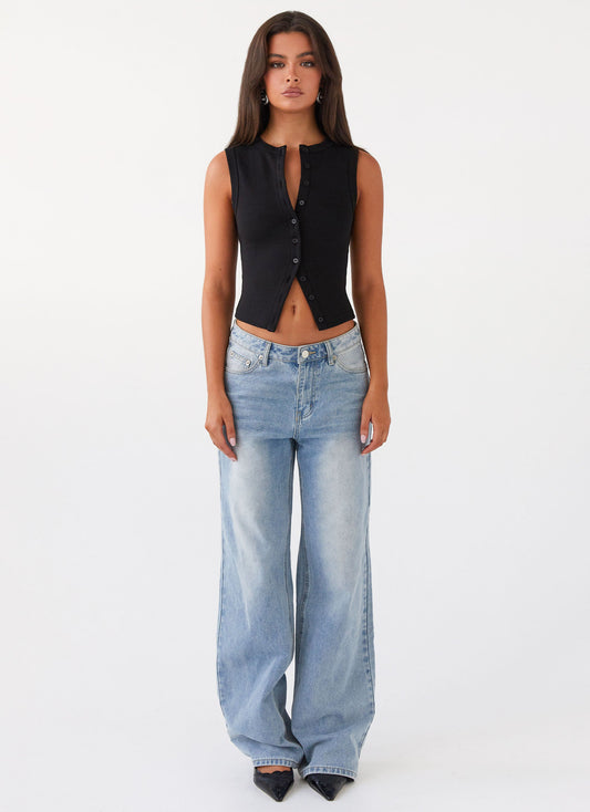 Blair Buttoned Tank Top - Black