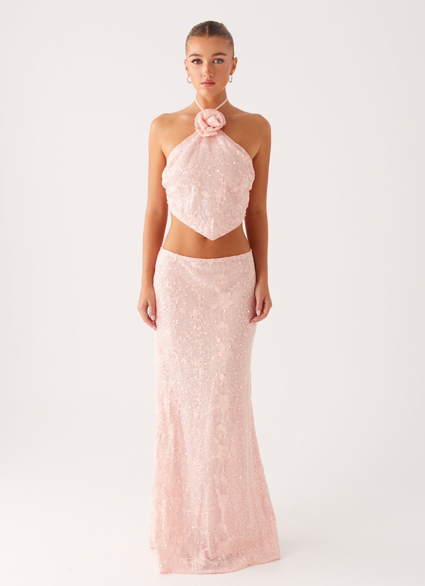 Queenie Sequin Halter Top - Pink