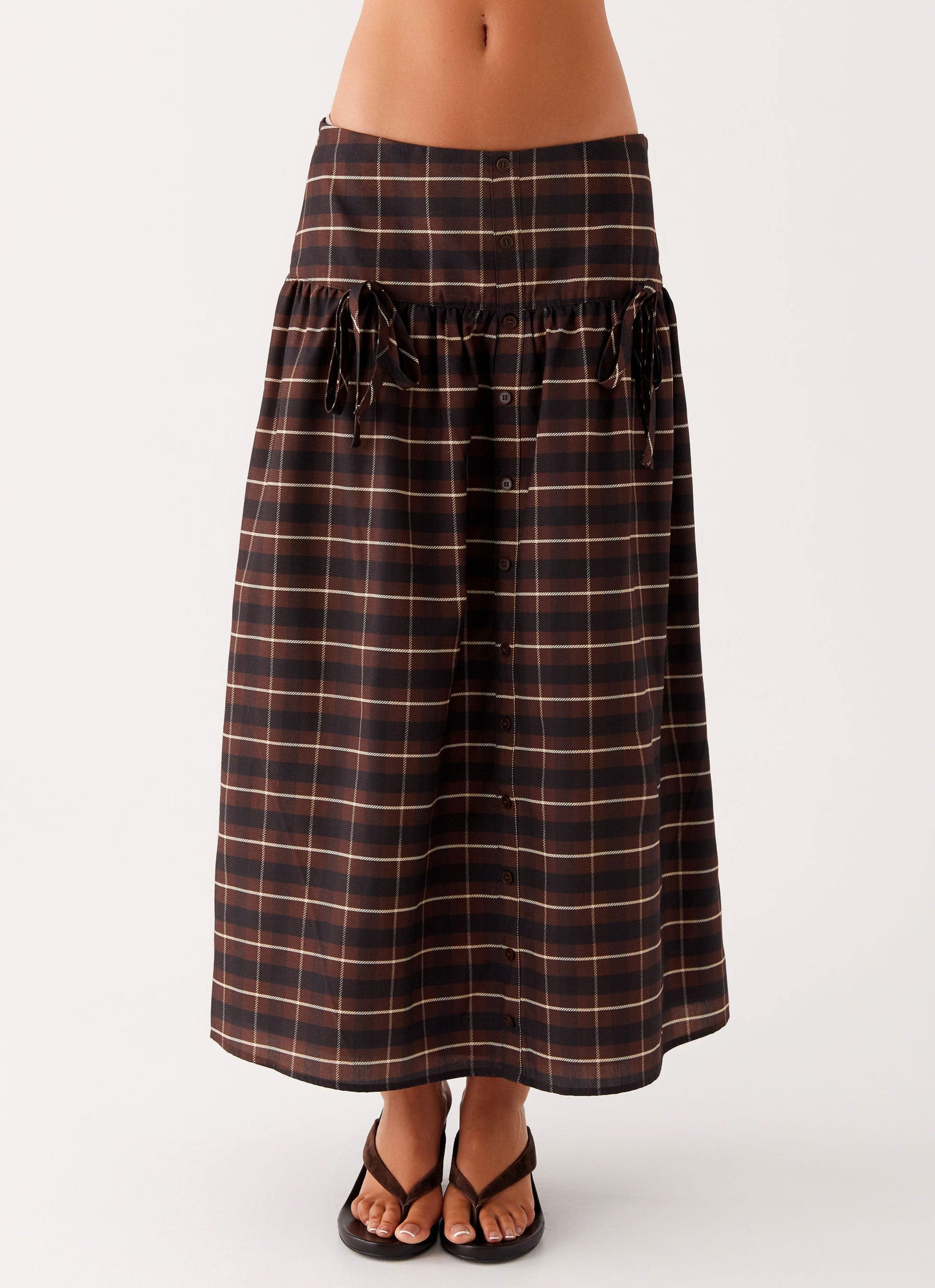 Quiet Places Cotton Midi Skirt - Chocolate Check