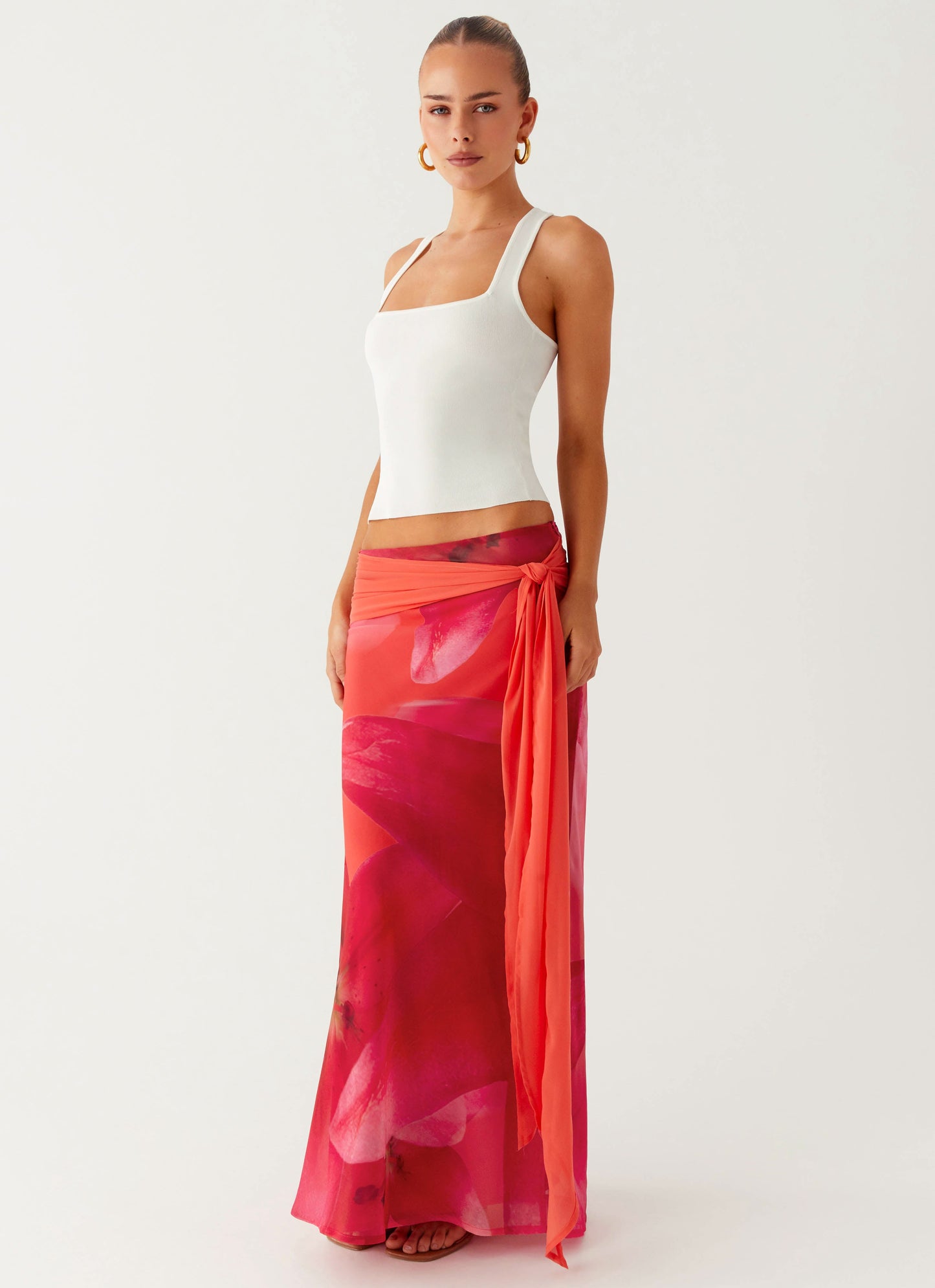 Raya Maxi Skirt - Peach Watermelon Flower