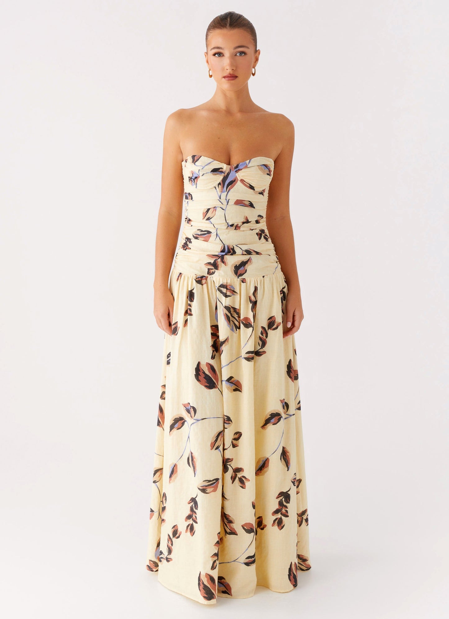 Rhea Ruched Maxi Dress - Buttercream Bliss