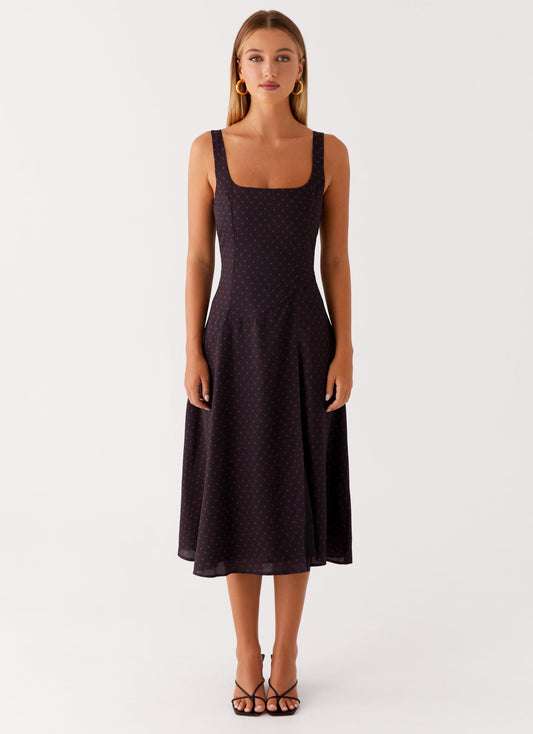 Rowyn Midi Dress - Black Polka Dot