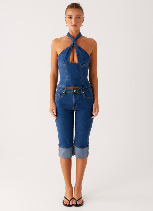 Saylor Halter Denim Top - Indigo
