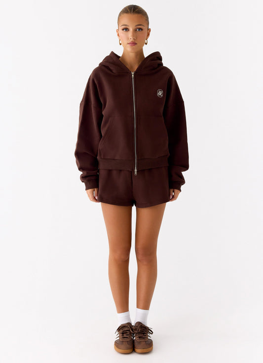 Signature Double Zip Up Hoodie - Chocolate