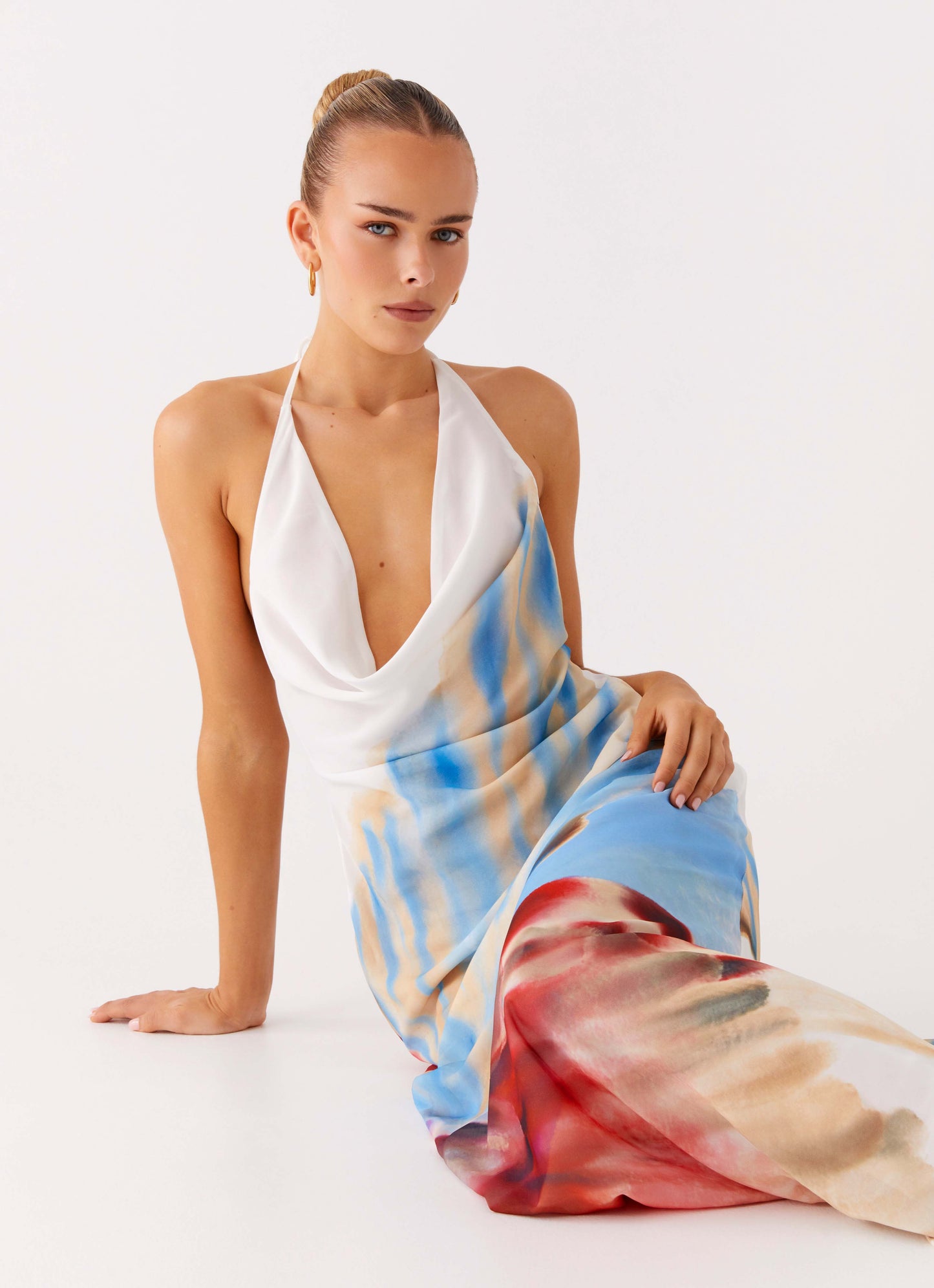 Stars Align Cowl Maxi Dress - White Sea Bloom