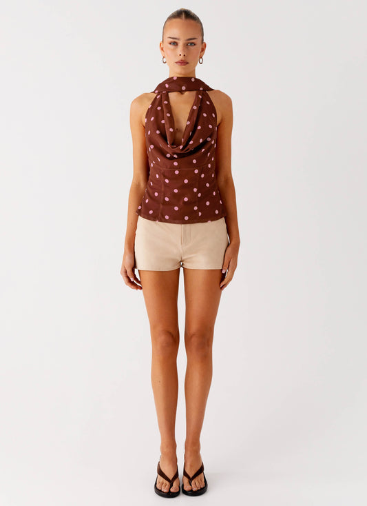 Stealing Love Scarf Top - Chocolate Strawberry Dot