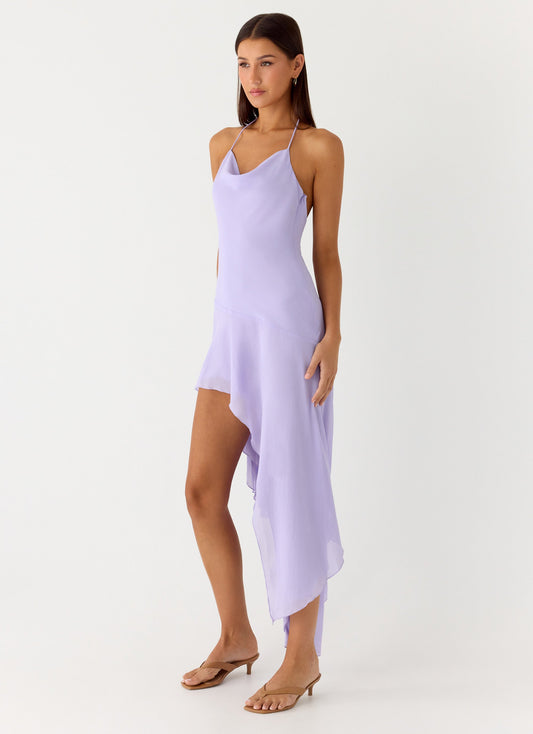 Sunmi Asymmetric Cowl Midi Dress - Lavender