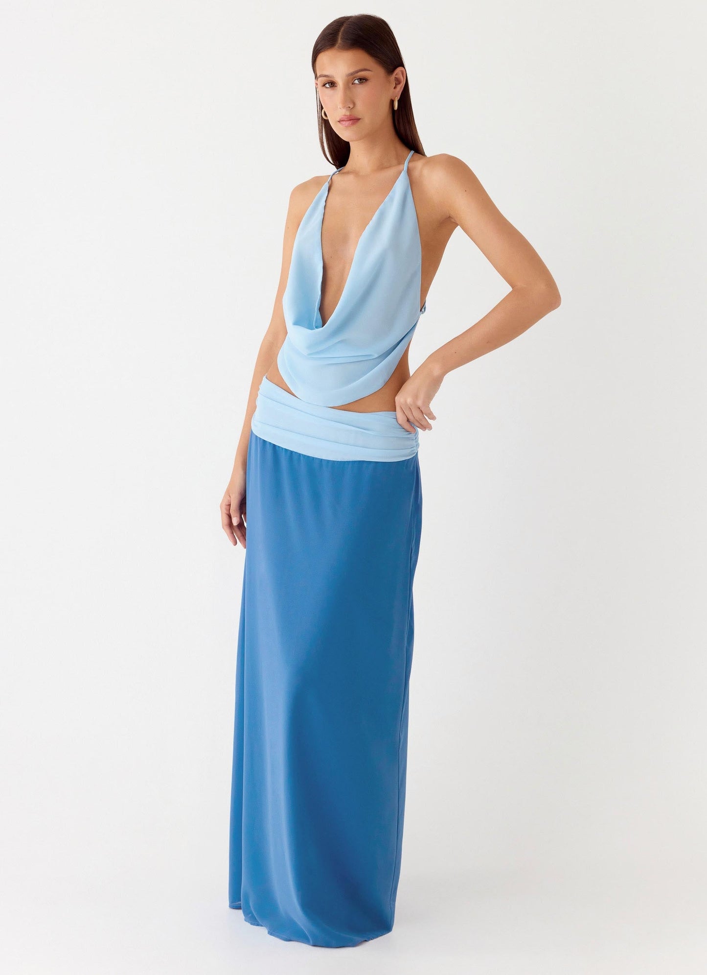 Sweet Charm Cowl Neck Top - Baby Blue