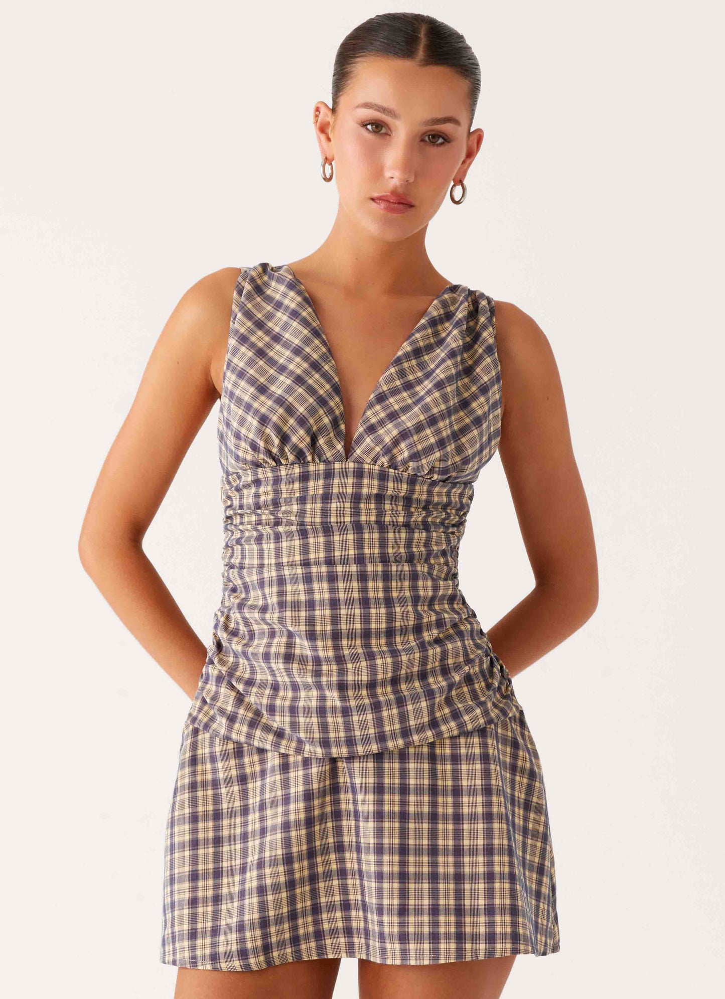 Tablo Drop Waist Mini Dress - Check Print