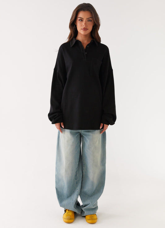 Torrie Oversized Polo Top - Black