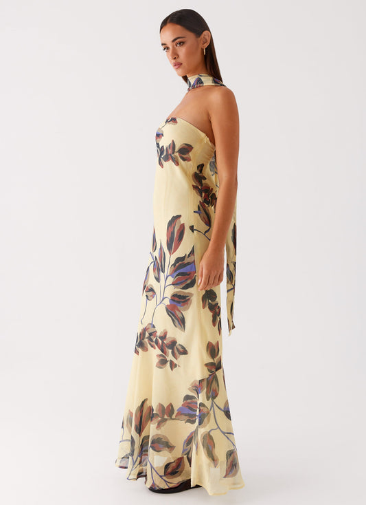 Under The Pagoda Maxi Dress - Buttercream Leaf Print
