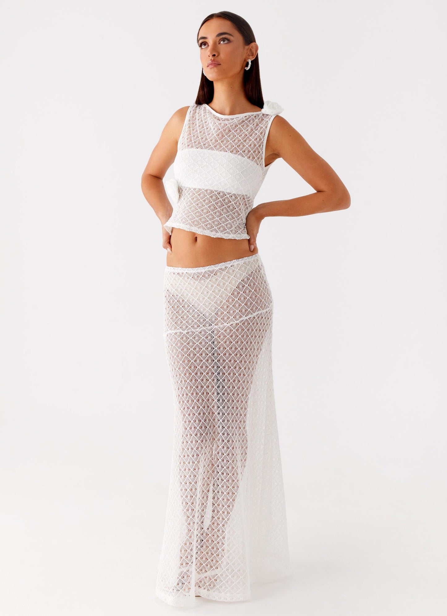 Velli Crochet Maxi Skirt - White