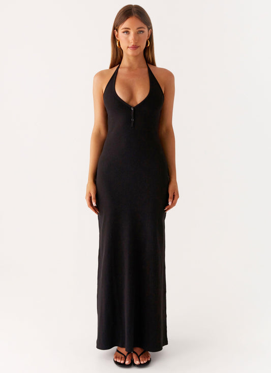 Yaselle Button Front Maxi Dress - Black