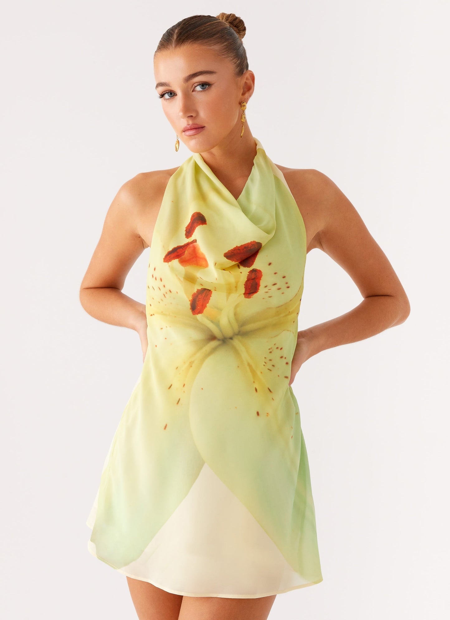 Zofia Cowl Neck Mini Dress - Green Floral