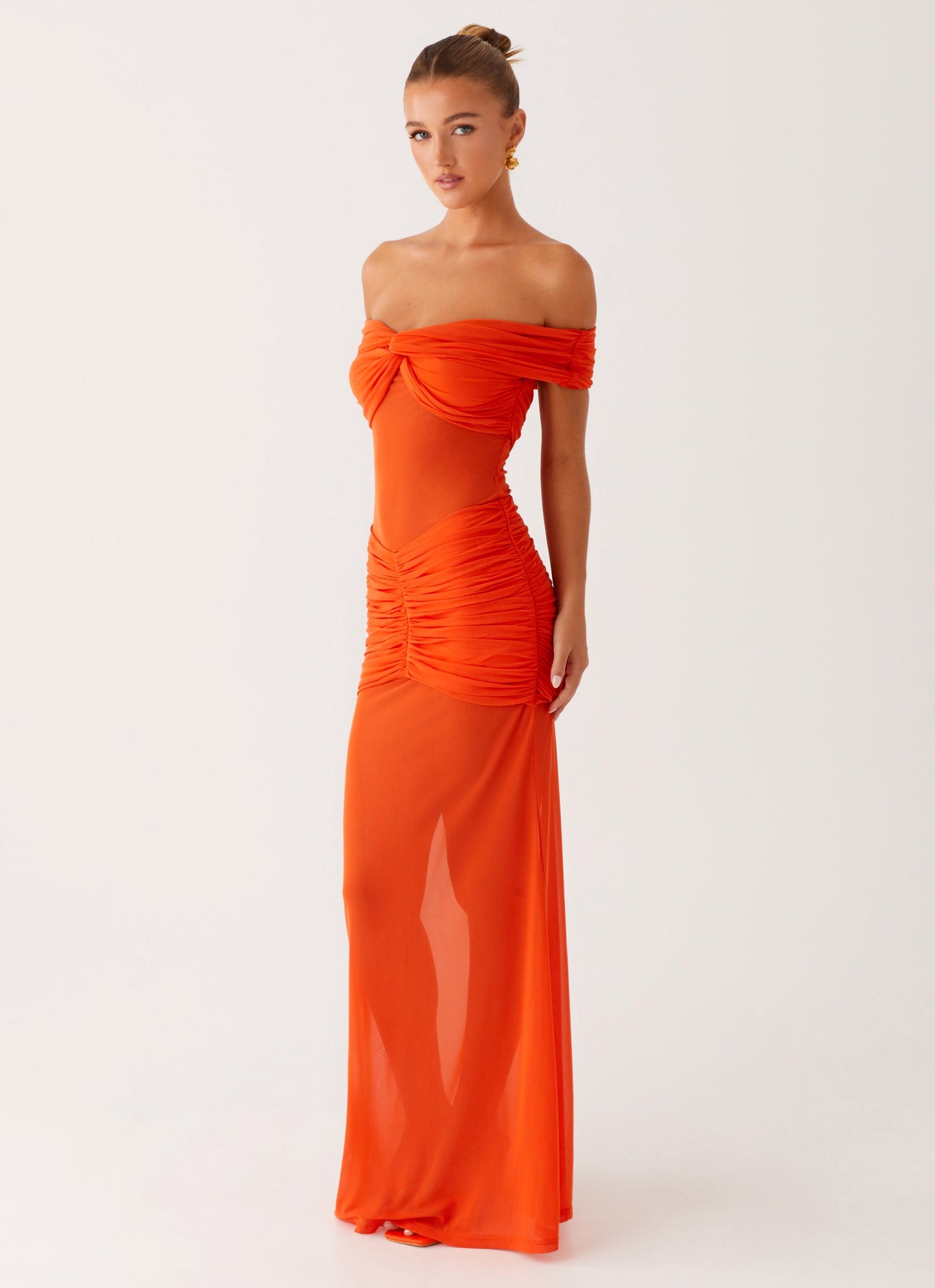 Charming Off Shoulder Maxi Dress - Orange