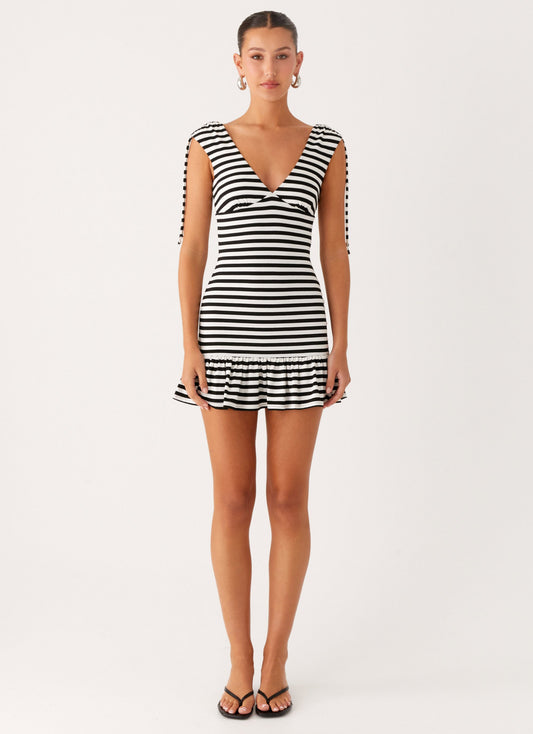 Acacia Mini Dress - Black White Stripe